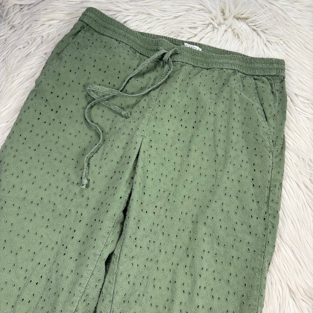 J.Crew Women's S Green Embroidered Eyelet Pull On Cropped Straight Leg Pants - Picture 2 of 7